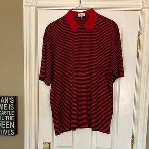 Red and Black Striped Polo Shirt with Collared Neckline